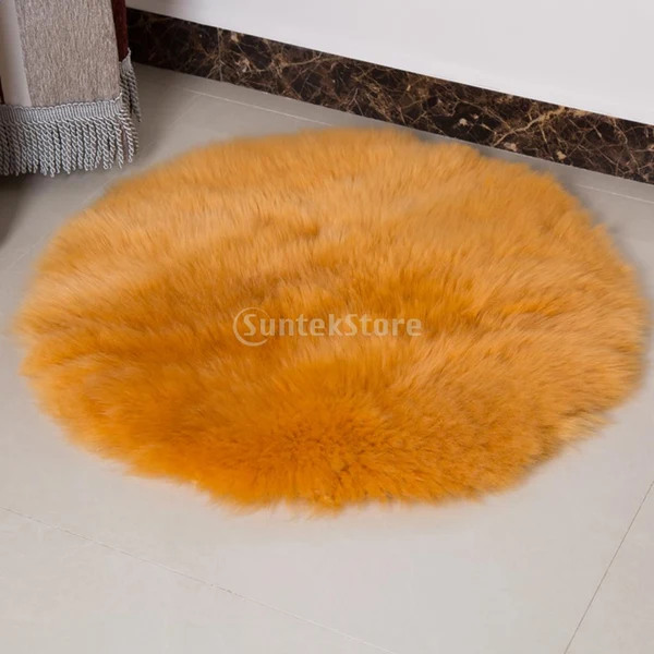 Authentic Max 80cm Soft Sheepskin Fluffy Skin Faux Fur Fake Rug Mat Rugs Yellow Reusable