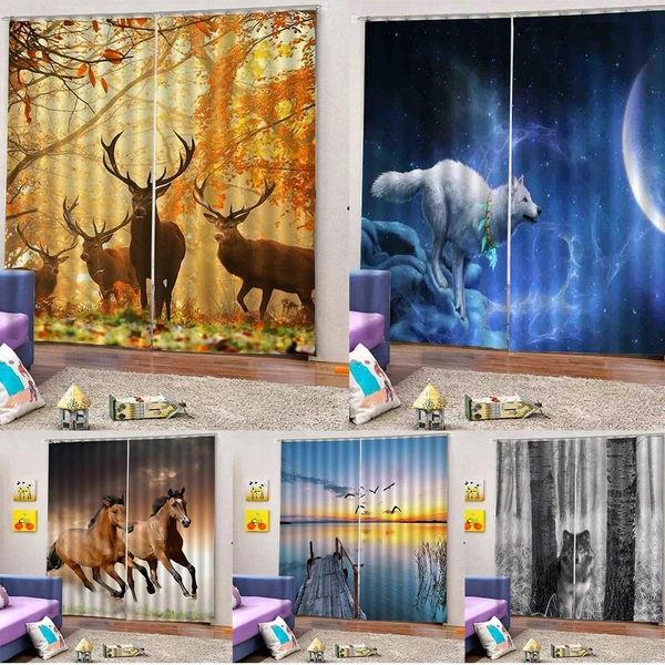 Relaxed Max 2 Panel Printed Curtain Thermal Insulated Curtain Drape Snow Wolf High-End