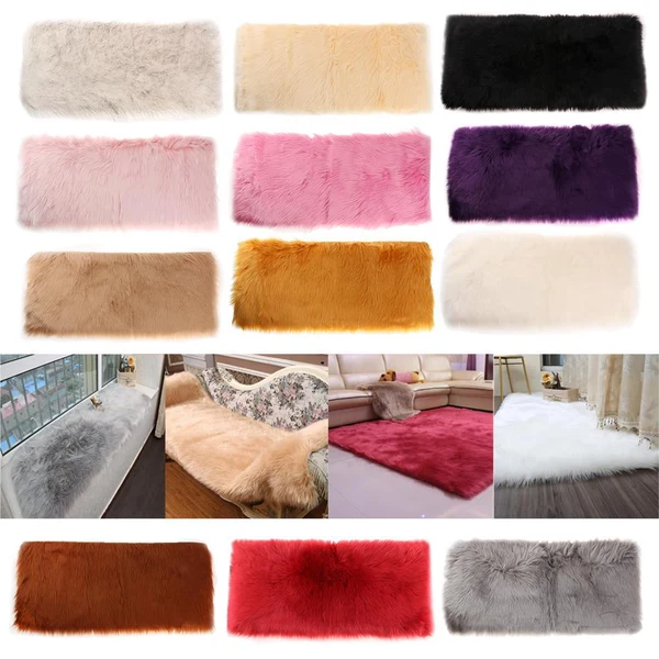 Efficient Max 60cmx90cm Sheepskin Fluffy Skin Faux Fur Fake Rug Mat Rugs White High-Grade