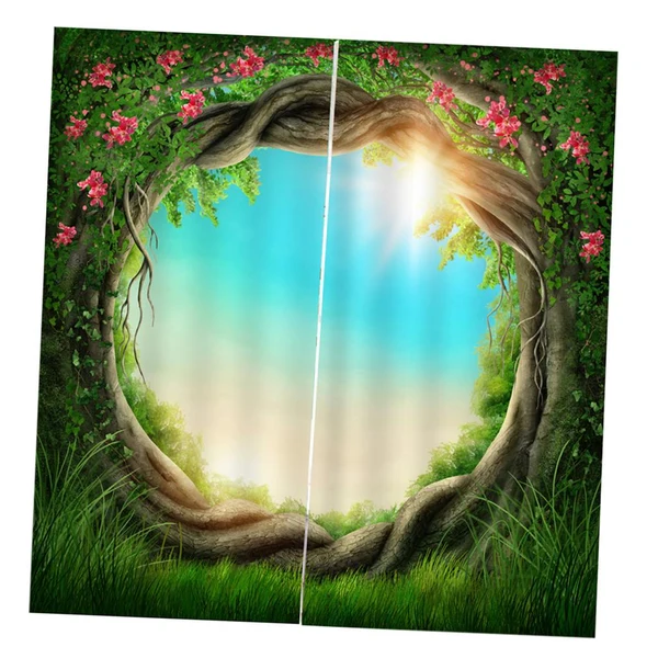 First-Class Max Charming Scenery Printed Window Curtains Drapes Tree Hole User-Friendly