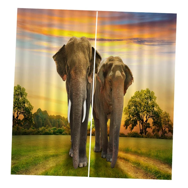 Optimized Max Set of 2 Panel Digital Photo Printing Blackout 3D Curtains Elephant Couples Traditional