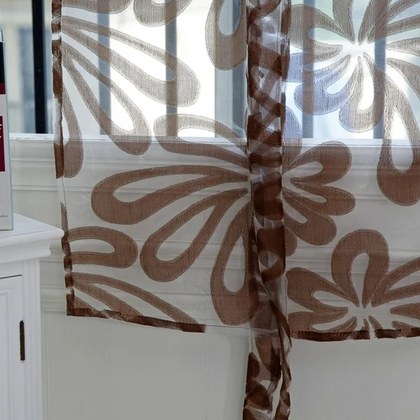Solid Max Jacquard Polyester Roman Window Curtain Sheer Voile 2 Coffee 100x160cm Safe