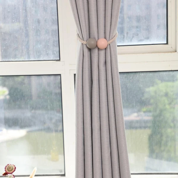 Premium Max 1 Pair Magnetic Wooden Beads Window Curtain Tie Back Pink Gray Healthy