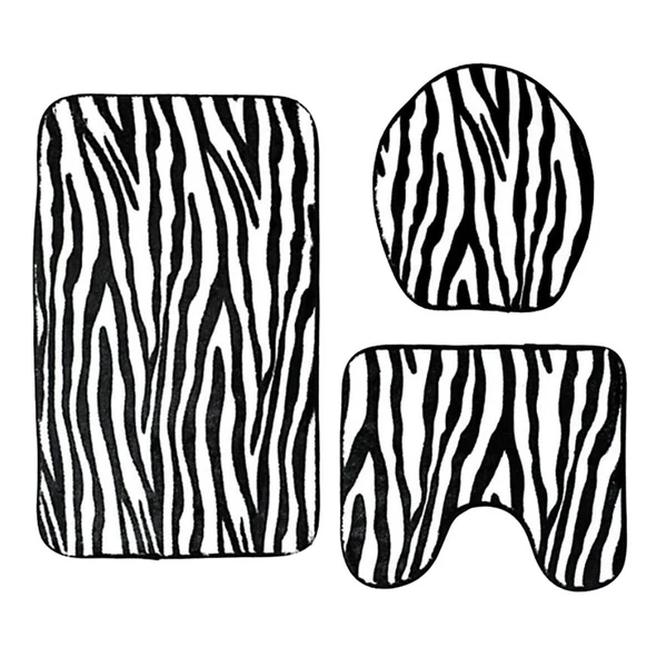 Expertly Made Max 3 Pieces Flannel Toilet Lid Non Slip Bath Mat Bathroom Rug Set Zebra Stripe Official
