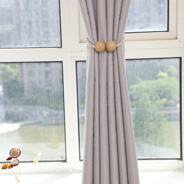 Easy-to-Use Max 1 Pair Magnetic Wooden Beads Window Curtain Tie Back Beige Exclusive
