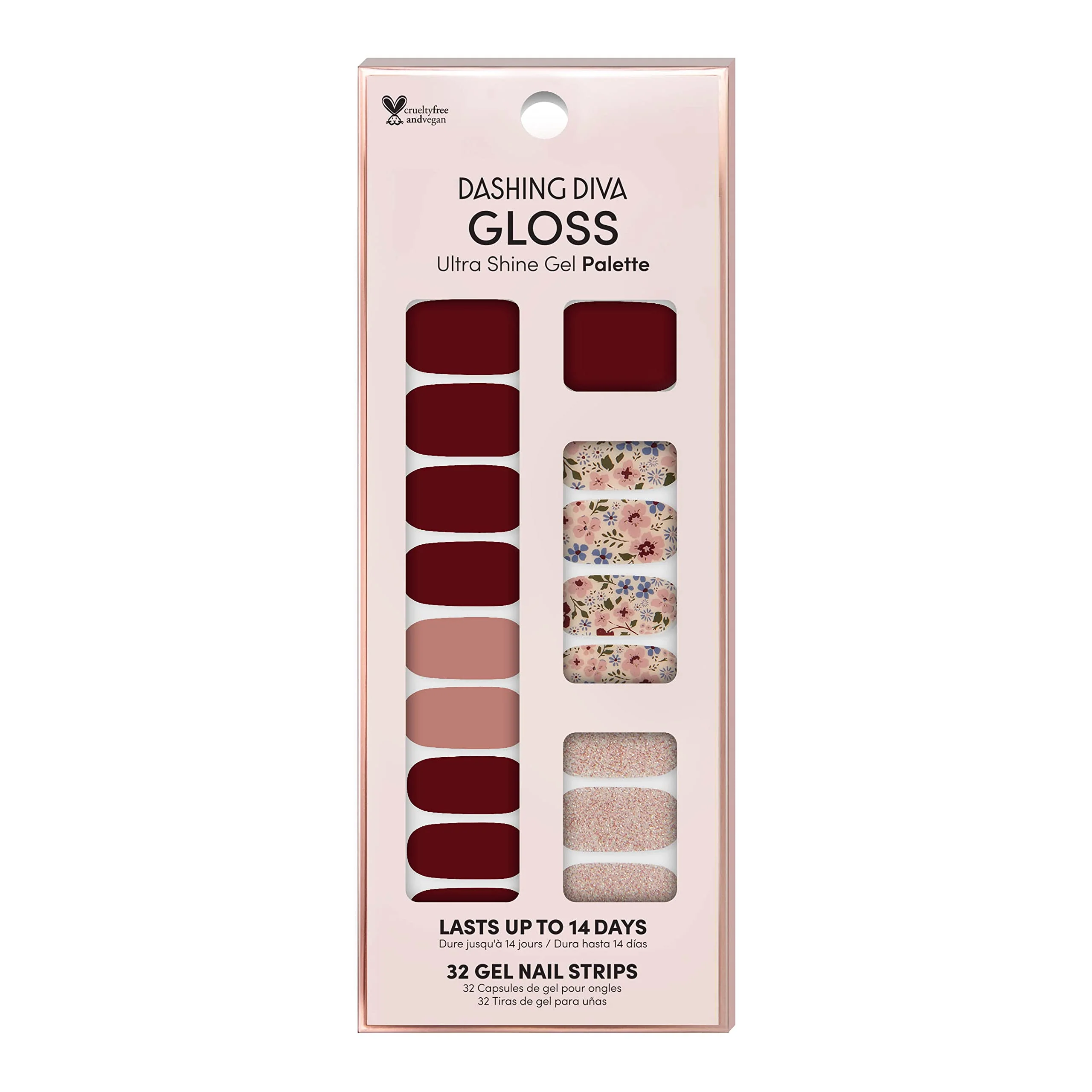 Detailed Dashing Diva Gloss Nail Strips - Wild Flower UV Long Lasting Floral Nail Stickers with Pink Accent Nails Contains 32 Nail Wraps 1 Prep Fast