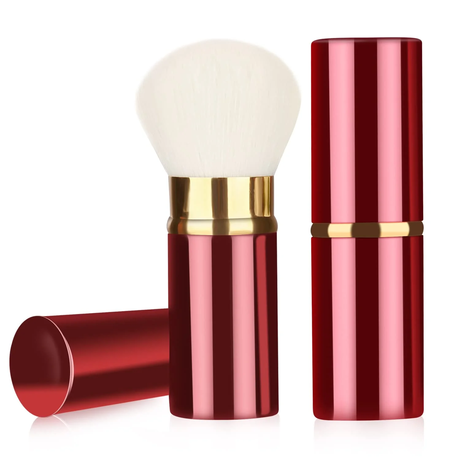 Top-Quality Falliny Retractable Makeup Brushes Travel Face Kabuki Blush Brush Portable Powder Brush with Cover for Blush Sunscreen Bronzer Buffing Versatile