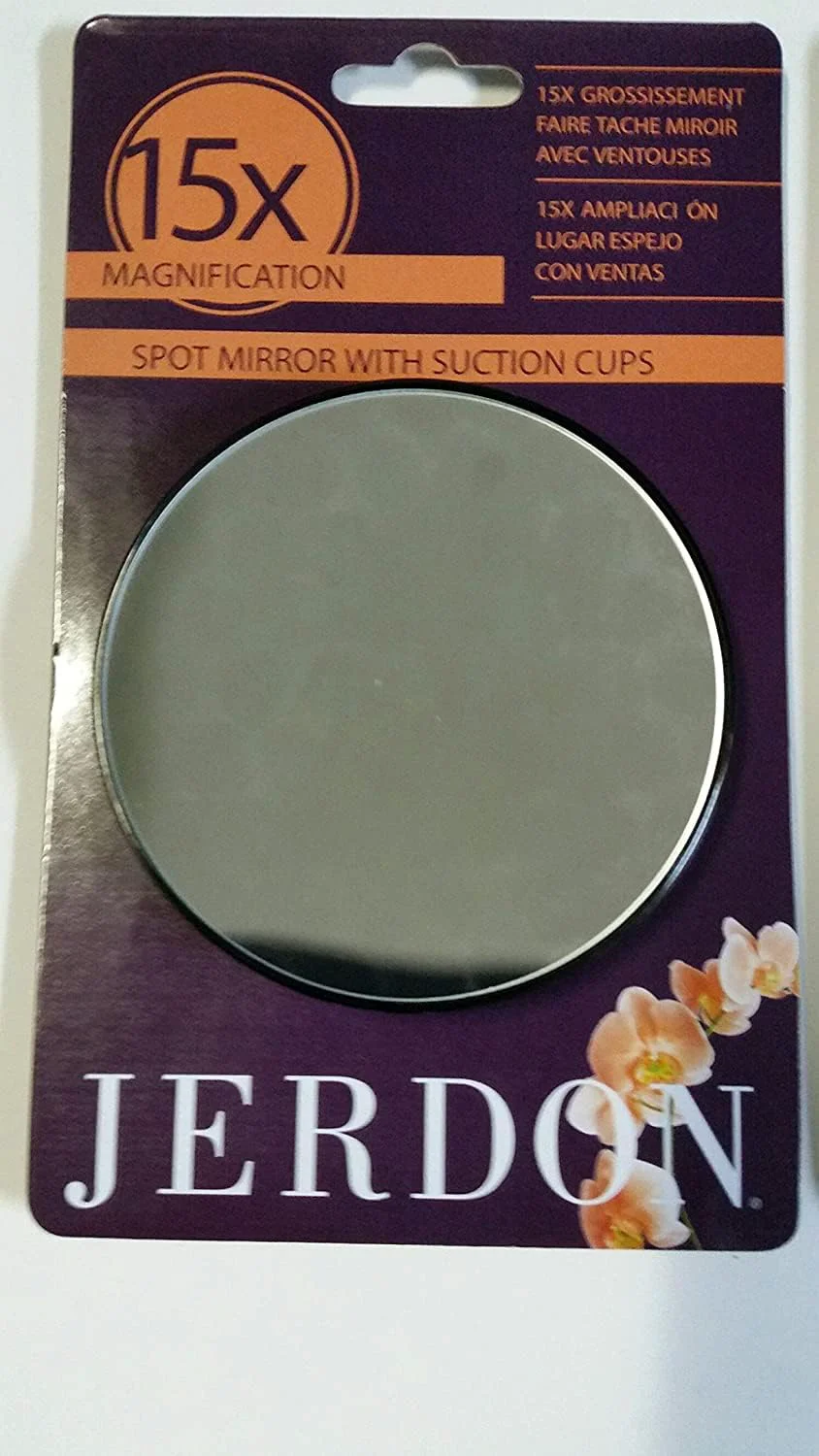 Durable JERDON 3 Makeup Mirror with 15X Magnification - Black Frame - Suction Cups for Wall Mounting - Portable and Fits Easily in Purse for Travel - Model Stylish
