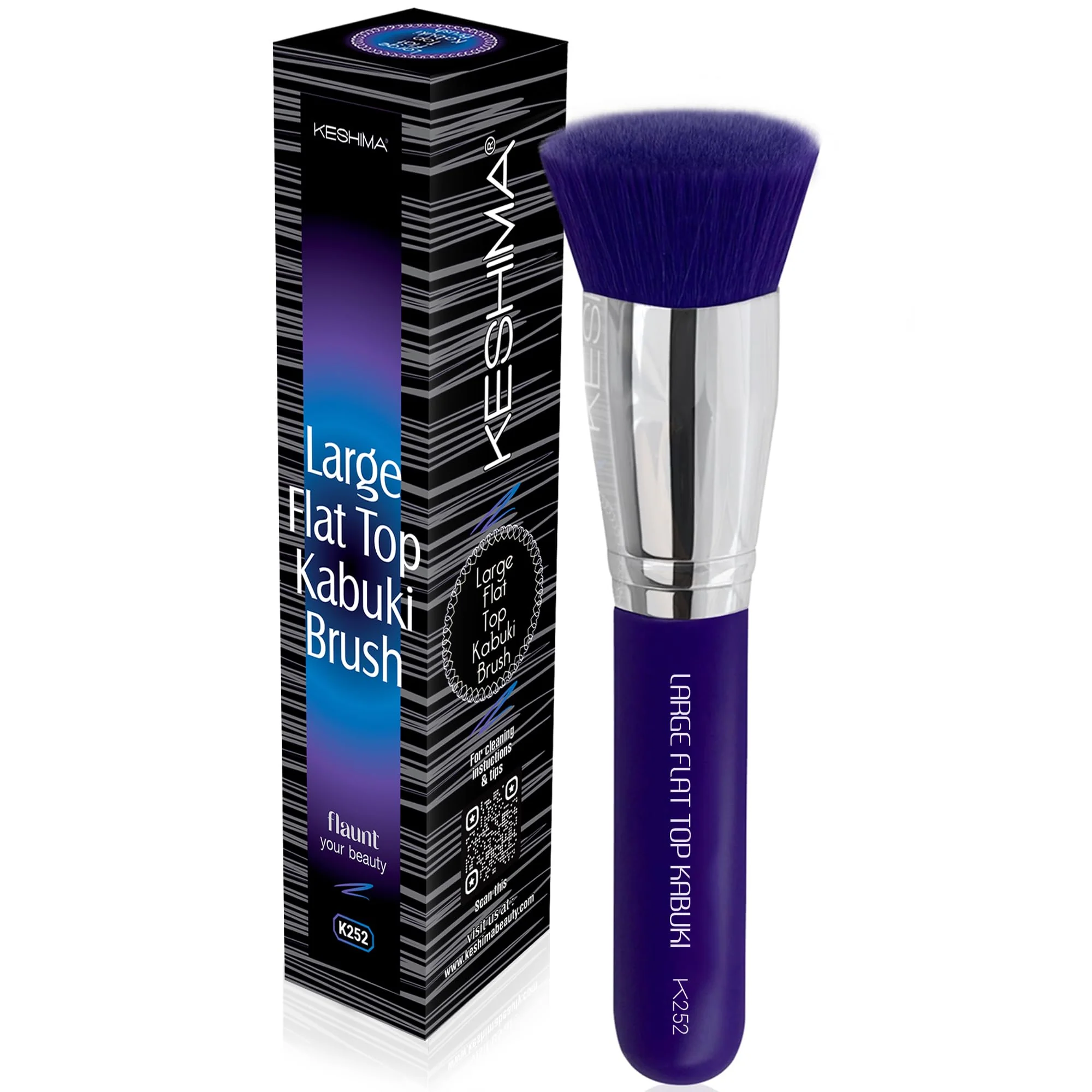 Durable Keshima Large Flat Top Kabuki Foundation Brush - Neon Purple Premium Makeup Brush for Liquid Cream and Powder - Buffing Blending and Face - 1.6 Trusted