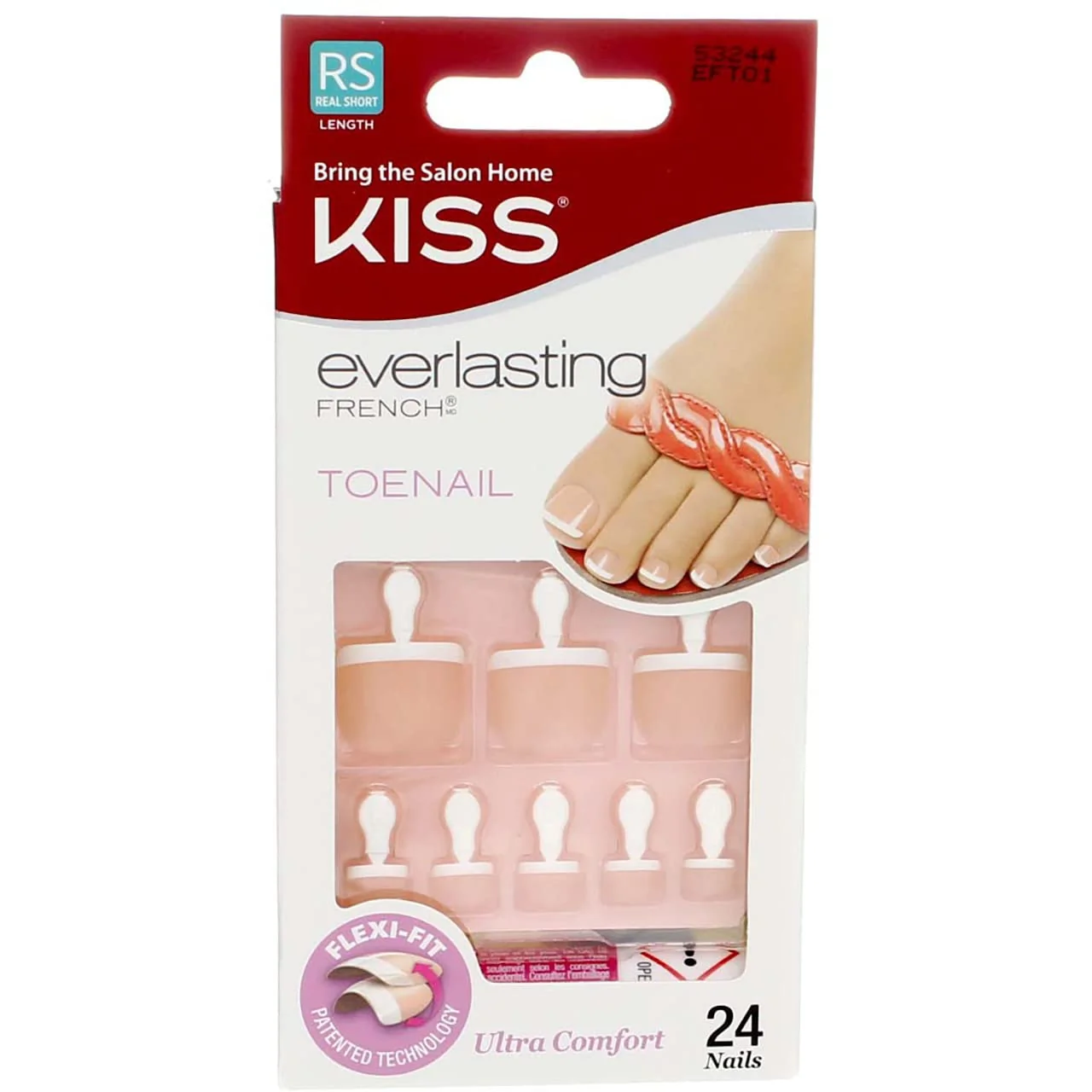 Premium Material Kiss Everlasting French Toenail Kit Short 24 Nail 6 Pack Effective