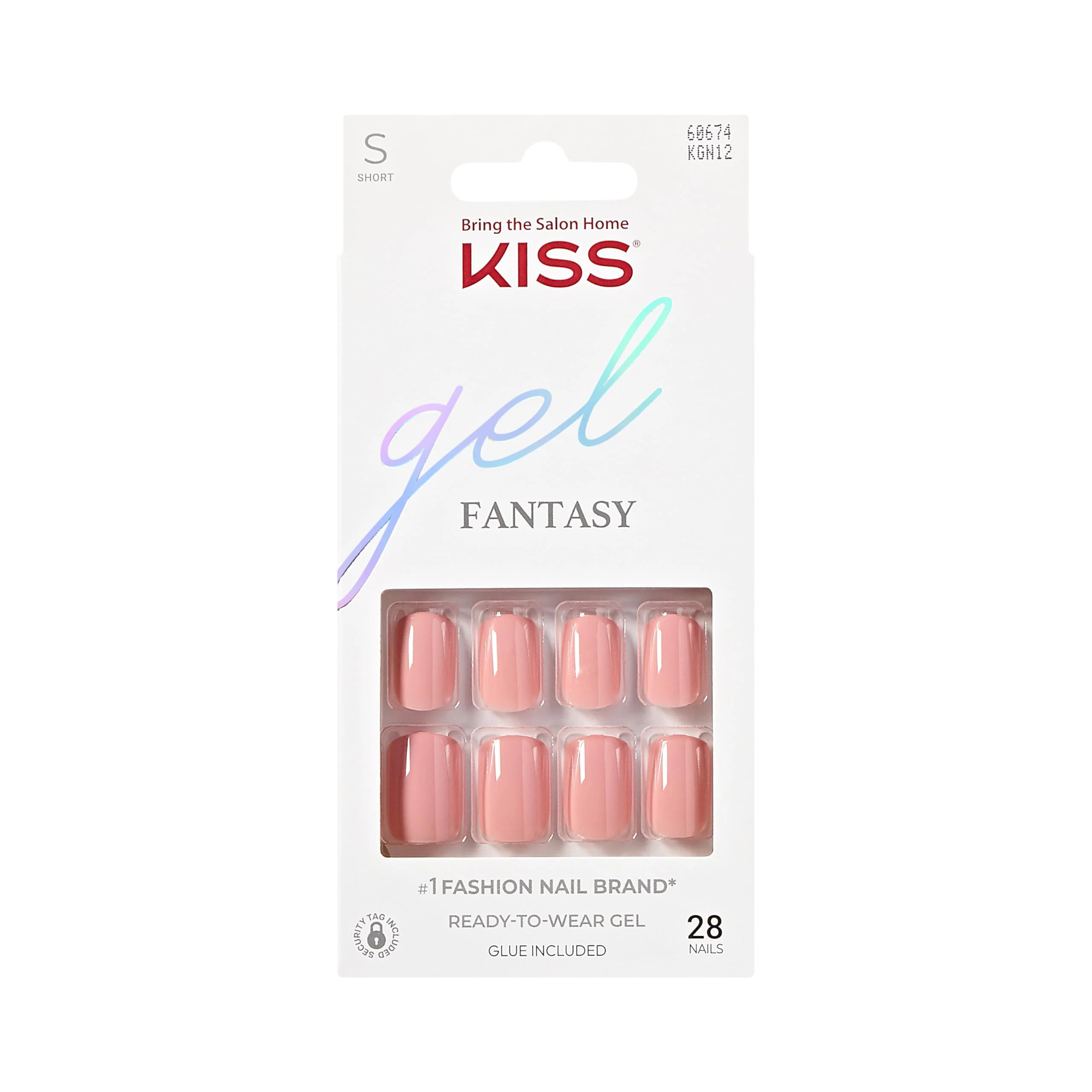 Unique KISS Gel Fantasy Press On Nails with Glue Pink Short Length Squoval Shape 28 Fake Nails Net wt. 2 g 0.07oz. Pink Gel Nail Glue Mini File Certified