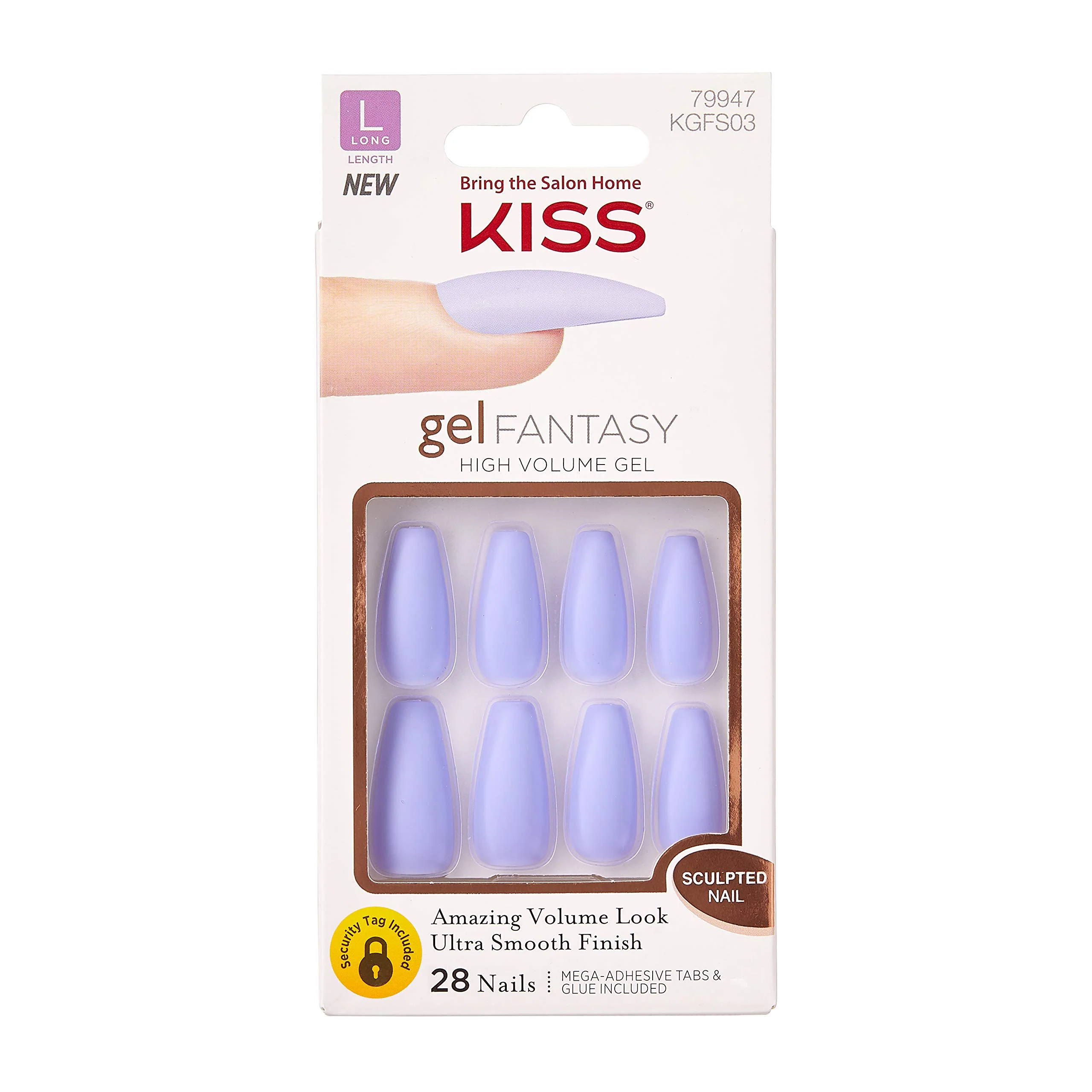 Exceptional KISS Gel Fantasy Ready-to-Wear Press-On Sculpted Gel Nails Night After Long Purple High Arch Nail Kit with Pink Nail Glue Manicure Stick Mini Smooth