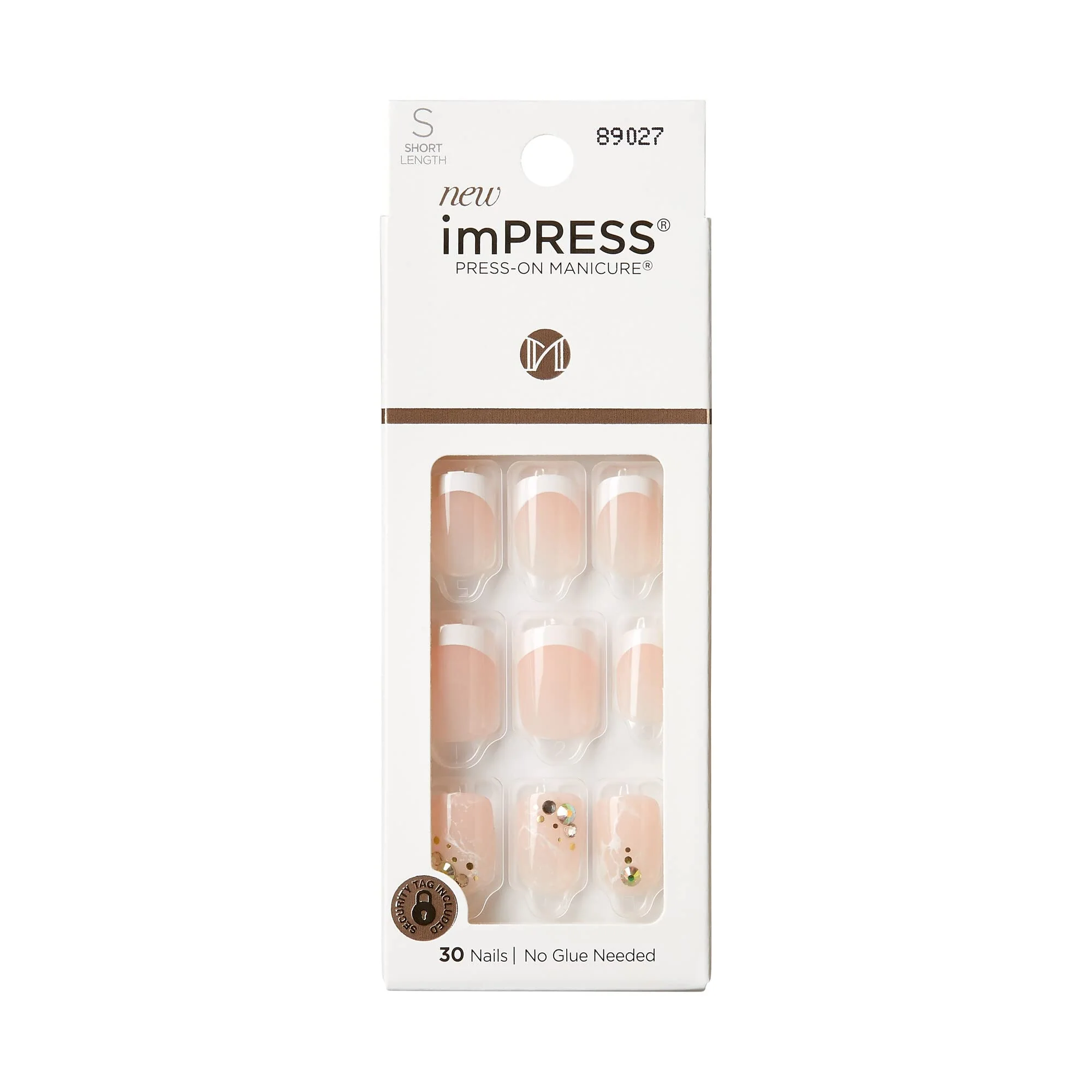 Solid KISS imPRESS No Glue Mani Press On Nails Design 'My Worth' White Short Size Squoval Shape Includes 30 Nails Prep Pad Instructions Sheet 1 Powerful