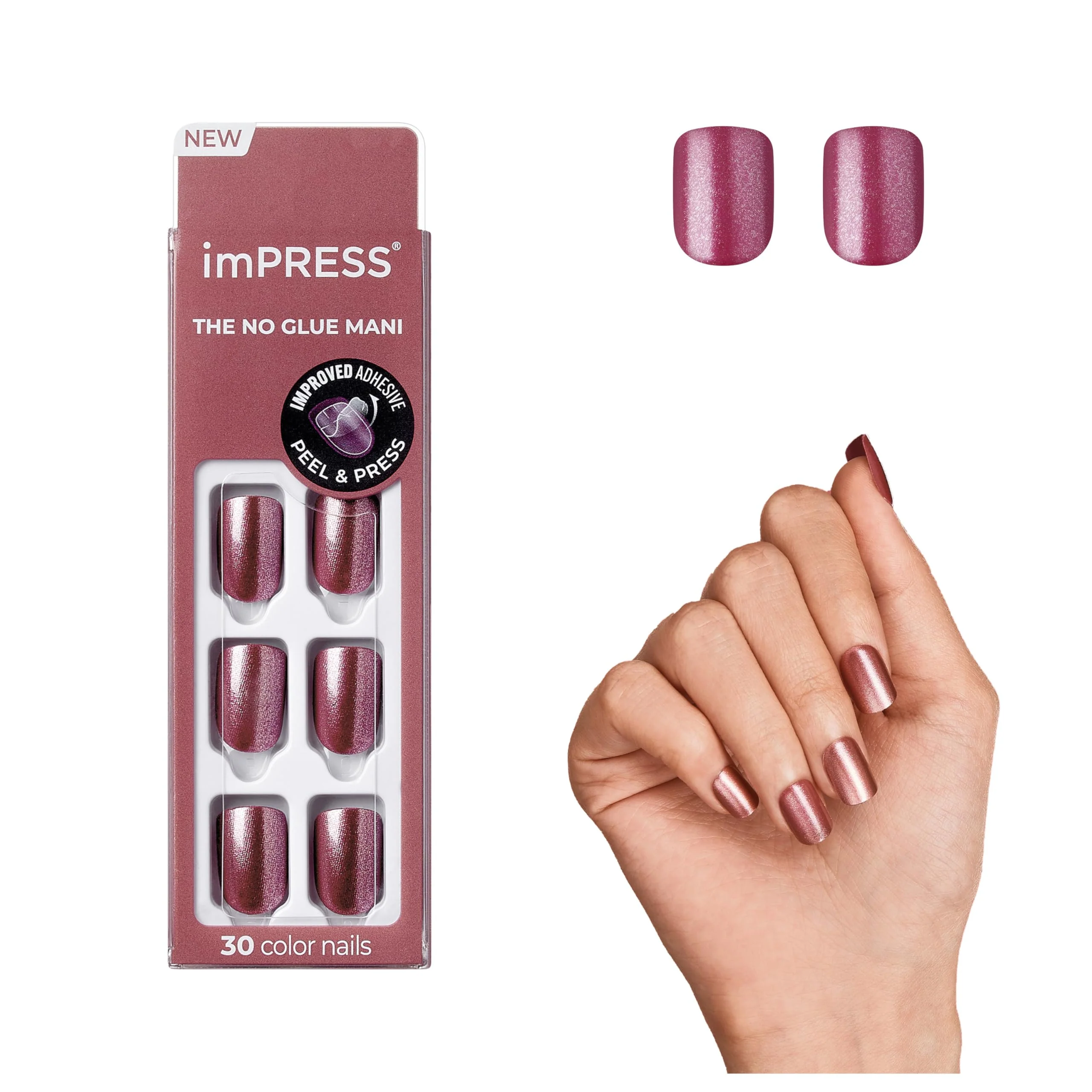 Consistent KISS imPRESS Color Press-On Manicure Gel Nail Kit PureFit Technology Short Length Peanut Pink Polish- Solid Color Mani Includes Prep Pad Efficient