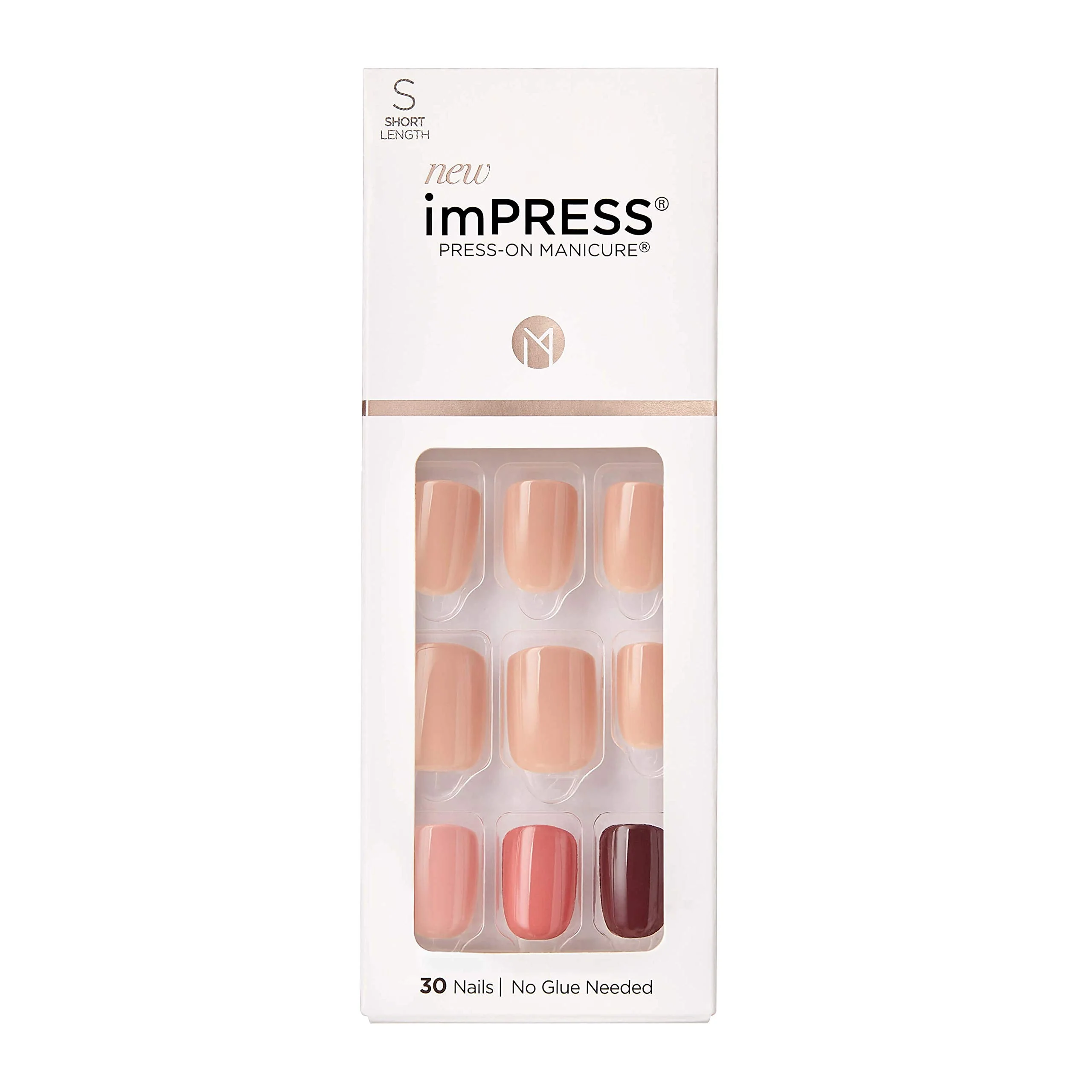 Trendy KISS imPRESS No Glue Mani Press On Nails Design 'Before Sunset' Multicolor Short Size Squoval Shape Includes 30 Nails Prep Pad Instructions Functional