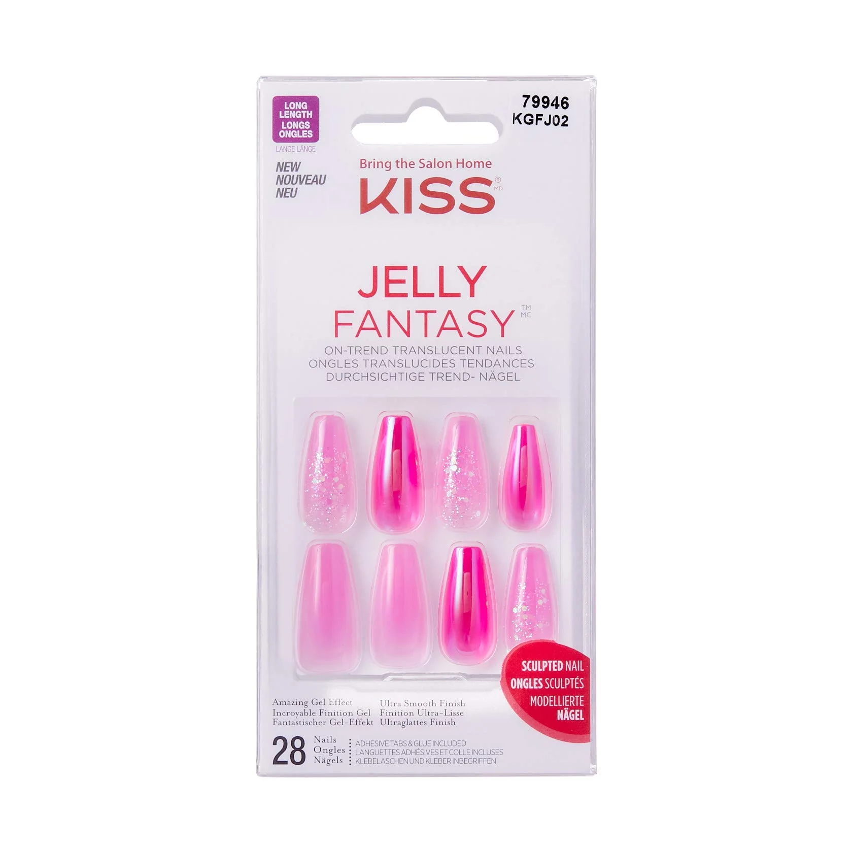 Powerful KISS Jelly Fantasy On-Trend Translucent Sculpted Nails Long Coffin Jelly Baby Durable Easy To Apply Includes Pink Gel Nail Glue Mini Nail Prestigious