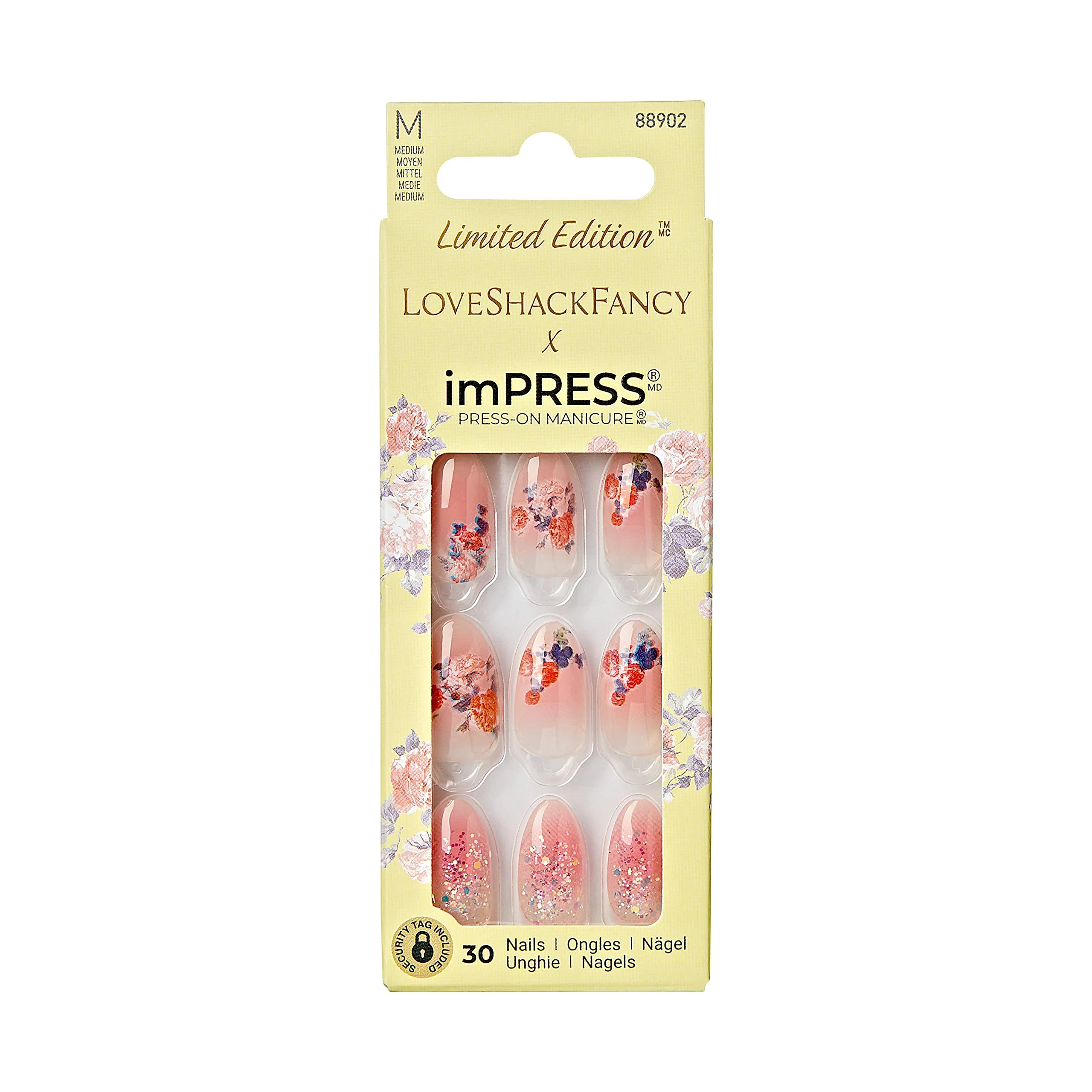 Convenient KISS LoveShackFancy x imPRESS Press-On Manicure Limited Edition Style Citrus Candy Medium Almond Pink Press-On Nails Includes Prep Pad Mini Nail Advanced