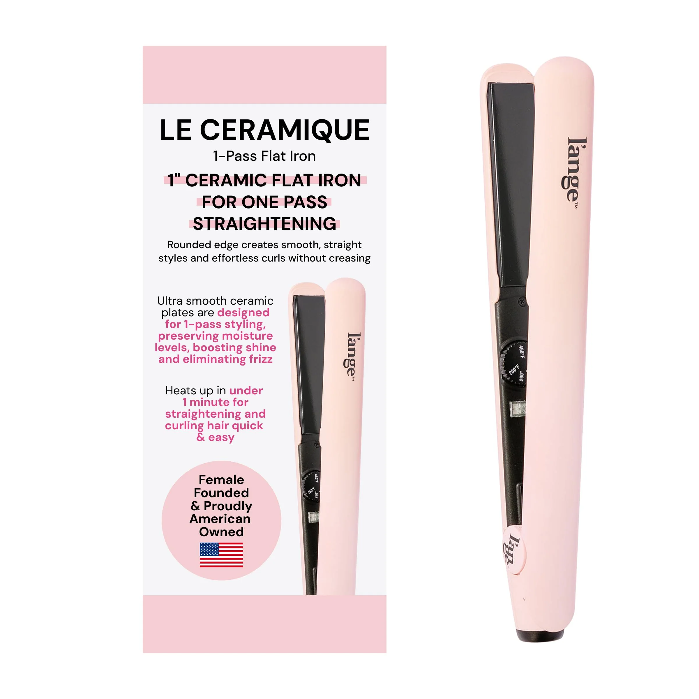 Lightweight L'ANGE HAIR Le Ceramique 1-Pass Flat Iron Hair Straightener Fast Heating Ceramic Flat Iron Hot Tools Professional Hair Straightener to Lock Breathable