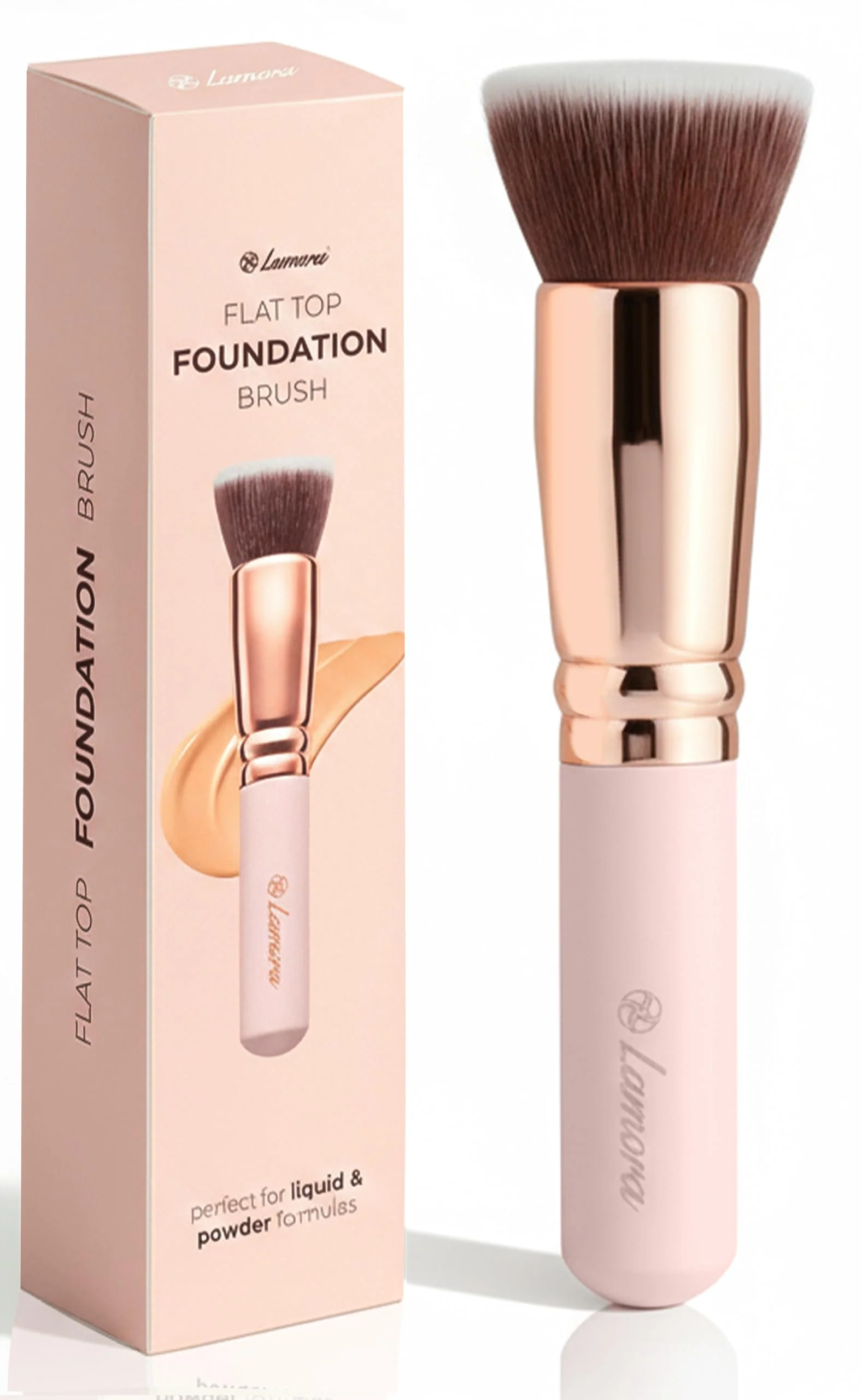 Exceptional Lamora Makeup Brush Foundation Kabuki - Flat Top Face Brush for Liquid Cream and Powder Cosmetics - Full Coverage Blending Buffing Stippling Sophisticated