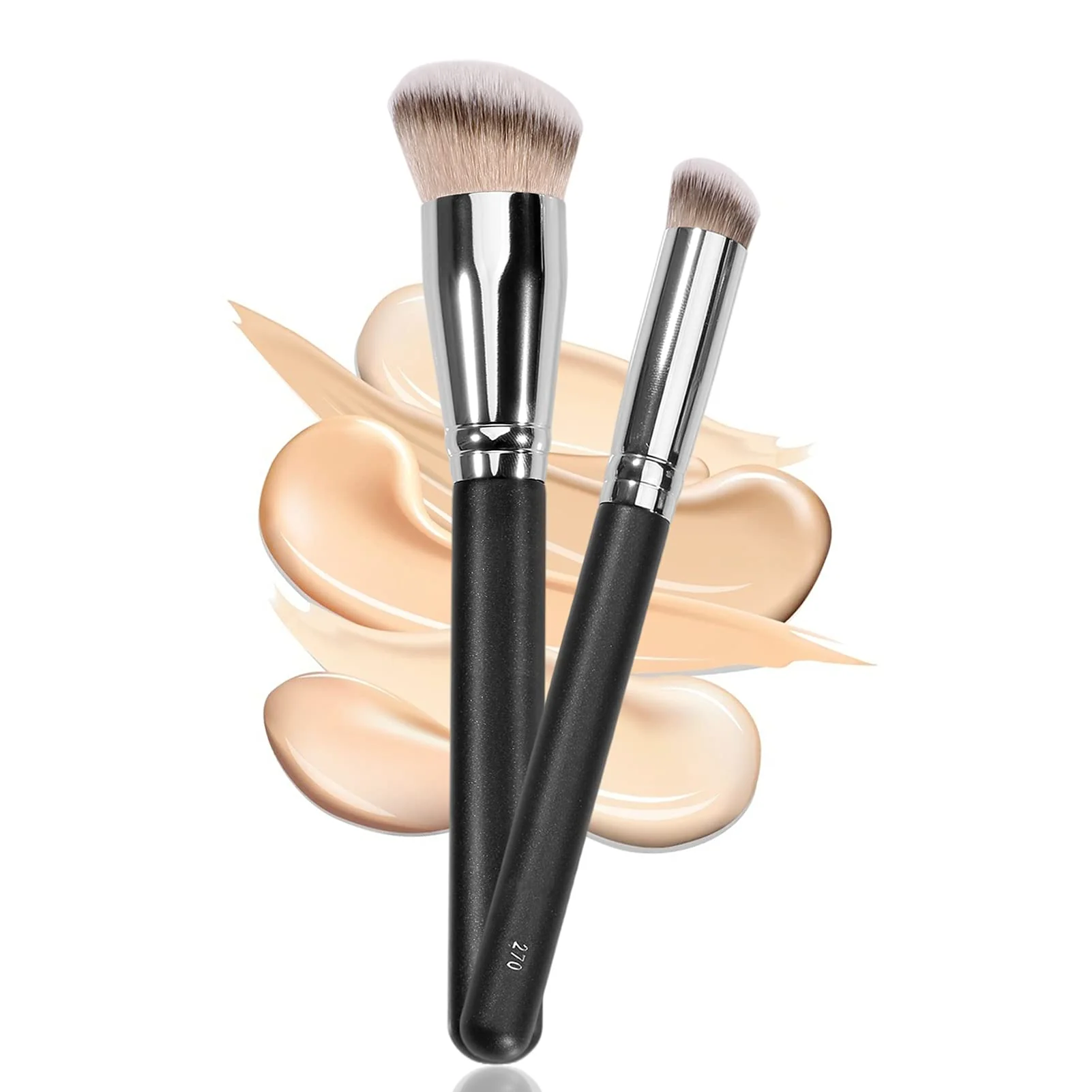Environmentally Friendly Kugge Under Eye Concealer Brush Foundation Brush for Liquid Makeup 2PCS Dense Synthetic Angled Kabuki Blending Makeup Brush for Liquid Cream Trendy