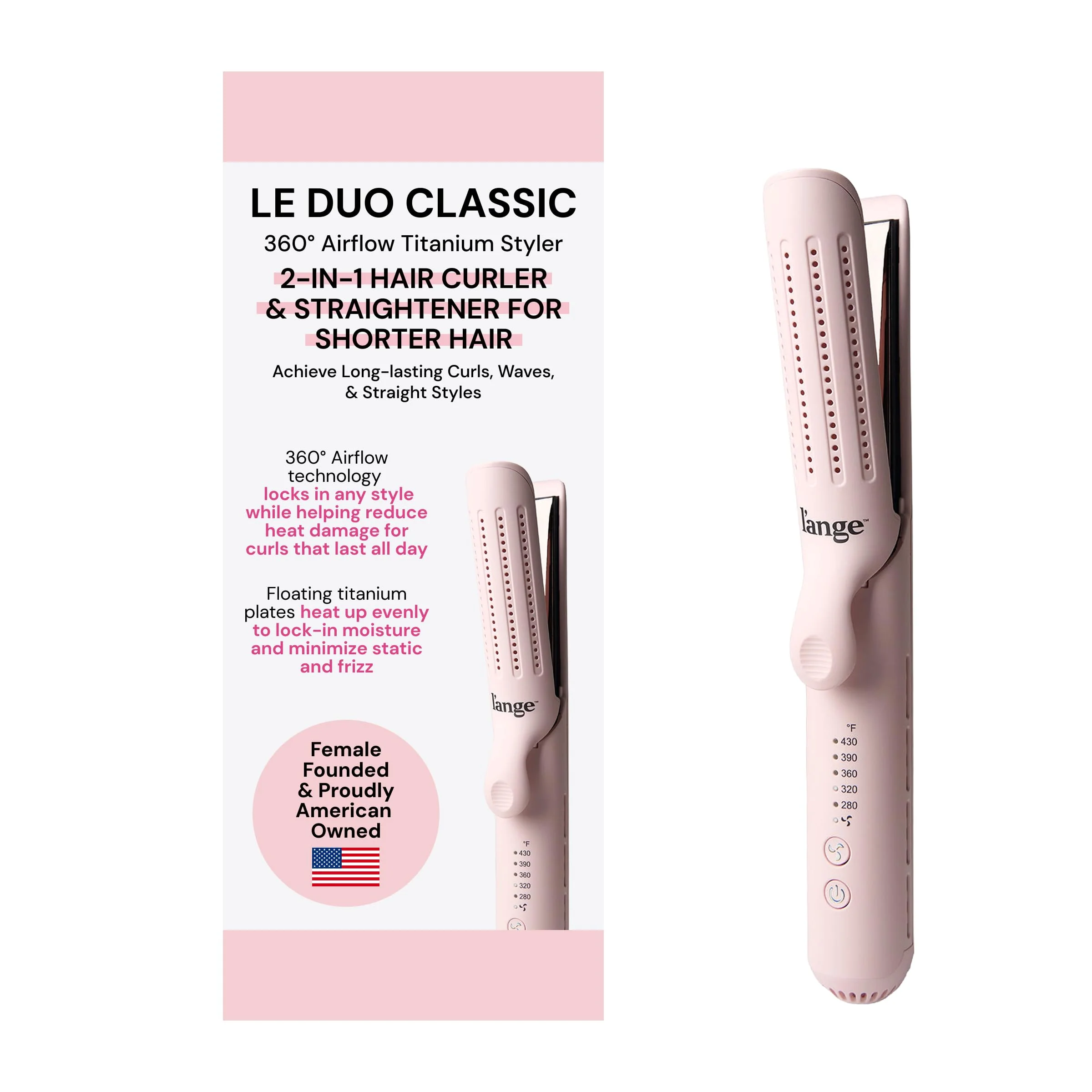 Dependable L'ANGE HAIR Le Duo Standard 360° Airflow Styler 2-in-1 Curling Wand Titanium Flat Iron Hair Straightener Professional Hair Curler with Cooling Breathable