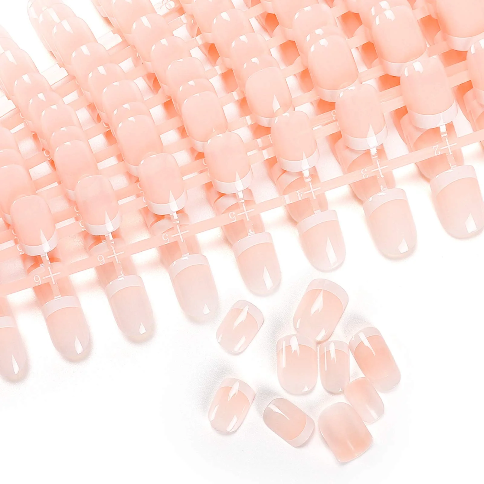 Innovative LIARTY 240 Pcs Natural French Short False Nails 12 Size Acrylic Full Cover Nails with Simple Case Press on 240Pcs Classic