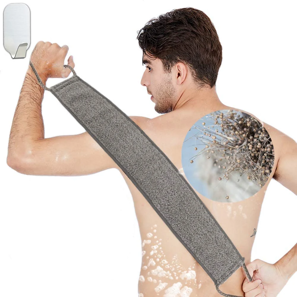 Fast Loofah Back Scrubber for Shower Natural Soft Flax Back Exfoliator Cleaner for Shower Acne Extra Long Back Scrub Washer Dual-Sided Bath Exfoliating Easy-to-Use