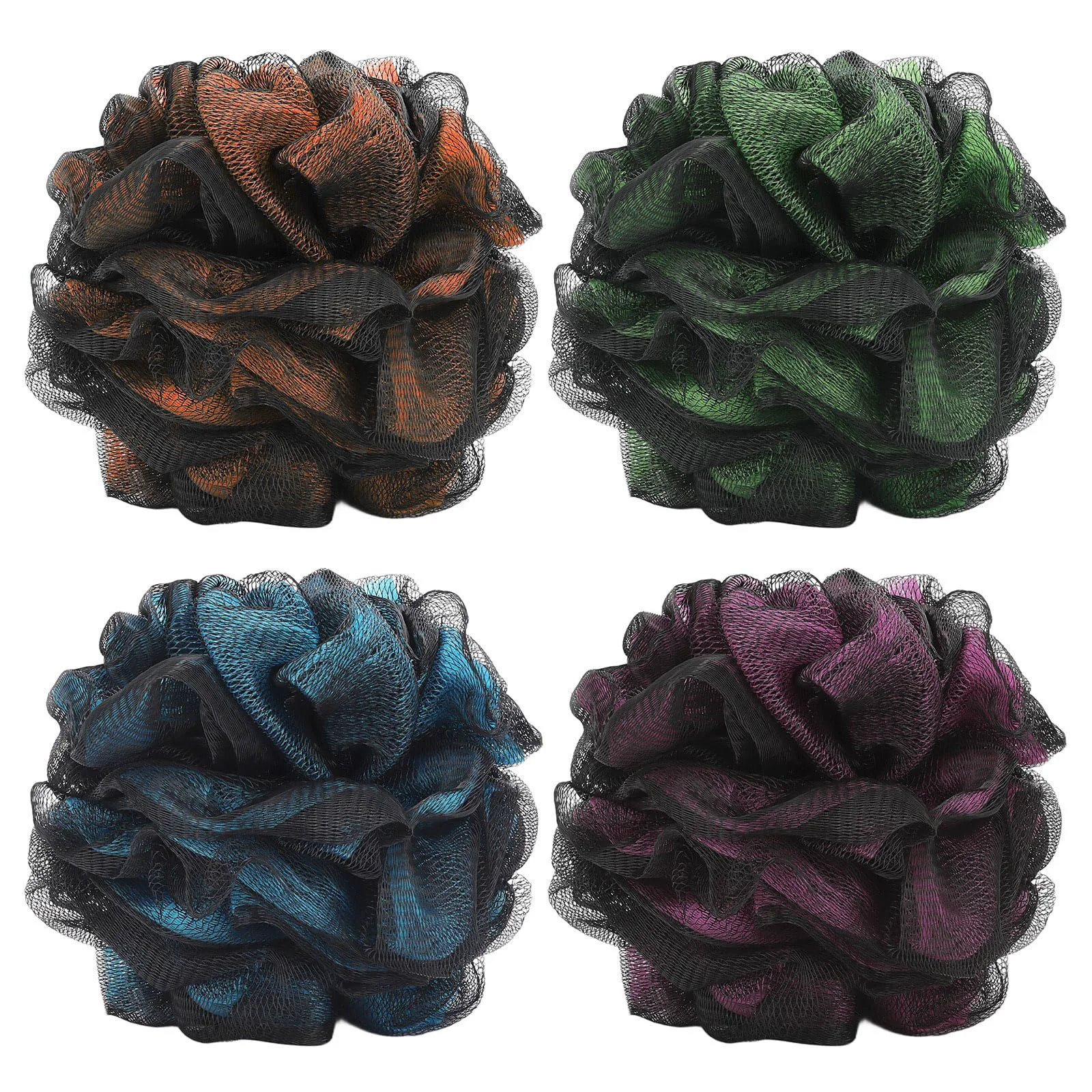 Advanced Loofah Bath and Shower Sponge Pouf Mesh Brush Ball Exfoliating Body Scrubber Ball Pack of 4 60g pcs Certified