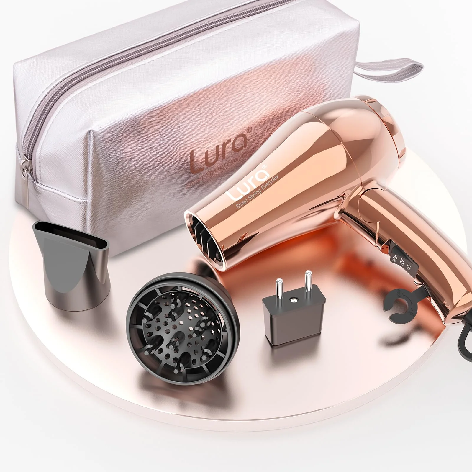Consistent LURA Mini Portable Travel Hair Dryer Dual Voltage Small Lightweight Blow Dryer with EU Plug 1200W Compact Hairdryer with Folding Handle with Premium Material