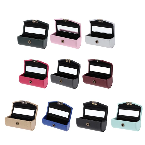Premium Max Leather Lipstick Case Holder Storage Box mirror Purse Pocket Deep Green High-End