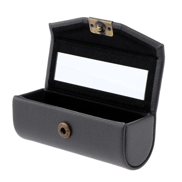 Specialty Max Leather Lipstick Case Holder Storage Box mirror Purse Pocket Dark Gray Fine