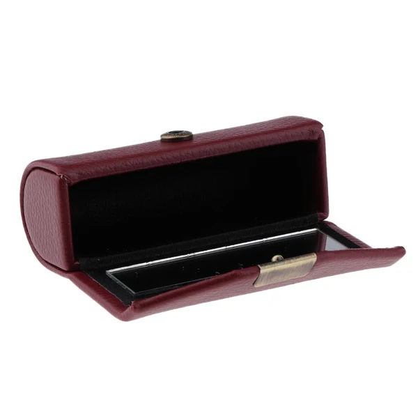 Traditional Max Leather Lipstick Case Holder Storage Box mirror Purse Pocket Wine Red Prestigious