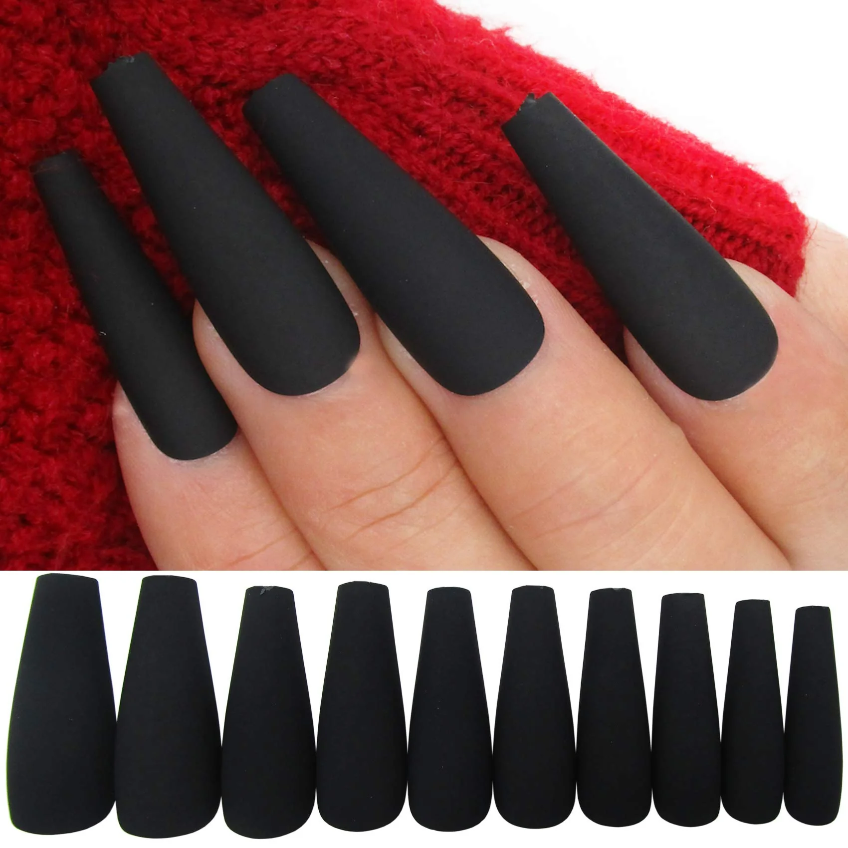Exceptional LoveOurHome 100pc Coffin Press on Nails Long Fake Nails Medium Ballerina Acrylic Press on Nail Coffin Nail Tips Matte Black Artifical Nail Full Cover Healthy