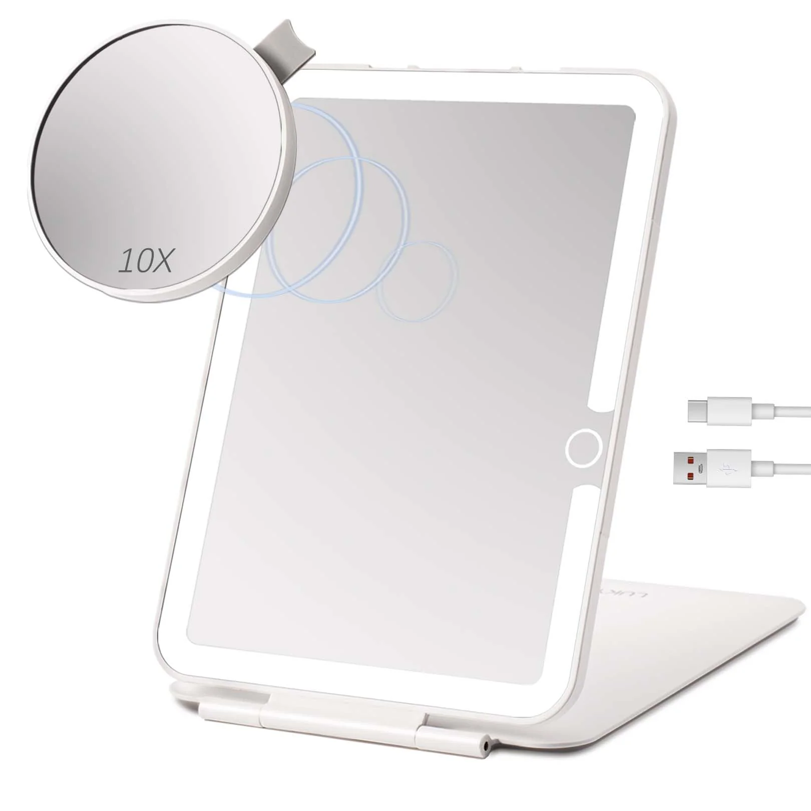 Professional LUKYMIRO Rechargeable Travel Makeup Mirror with Lights Portable Lighted Regular Mirror with Small 10X Magnification 70 LEDs 3 Color Dimmable Modern