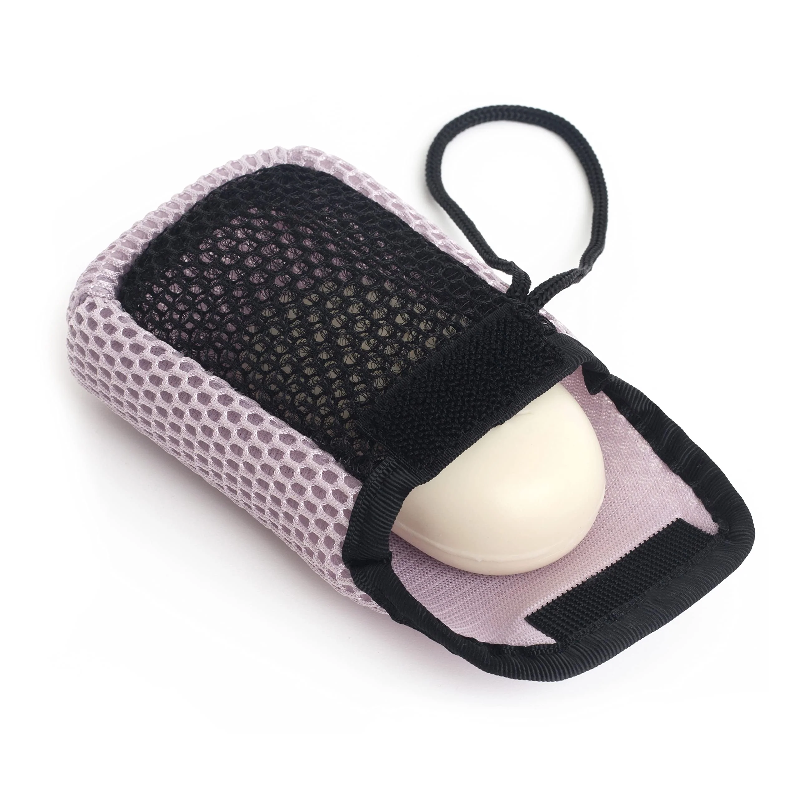 Fine Crafted MainBasics Exfoliating Bar Soap Pouch Dual-Sided Body Scrubber - Fits Standard Size Soap Bars Pink Exceptional