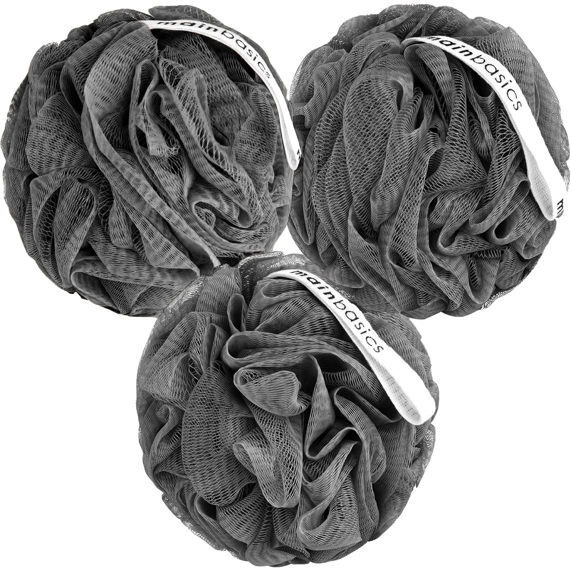 Breathable MainBasics Charcoal Infused Bath Shower Loofah Sponge Pouf Body Wash Scrubber Set of 3 Elegant