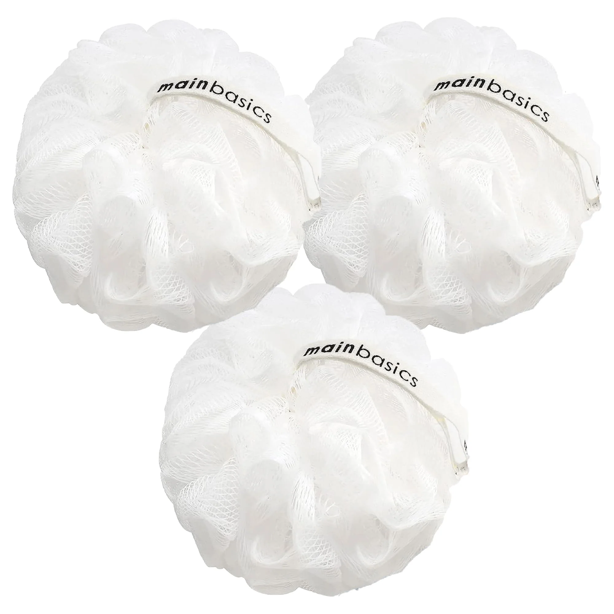 First-Class MainBasics Bath Shower Loofah Sponge Pouf Body Scrubber Exfoliator Body Wash Sponge Set of 3 Snow White Elegant