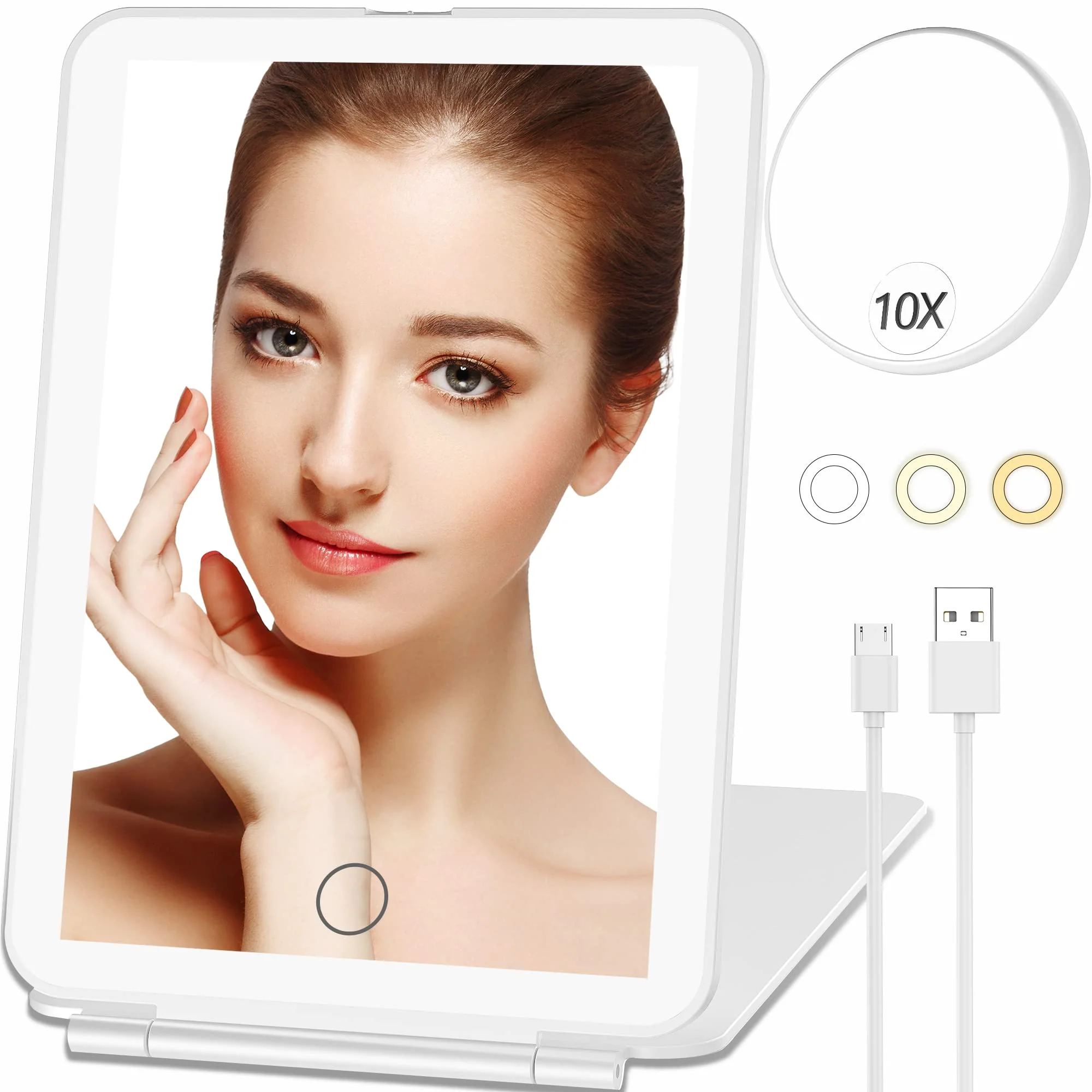 Safe Mecion Makeup Vanity Mirror with 80 LED Lights Rechargeable 2500mAh Batteries Travel LED Compact Light Up Mirror with 3 Color Lights Travel Luxury