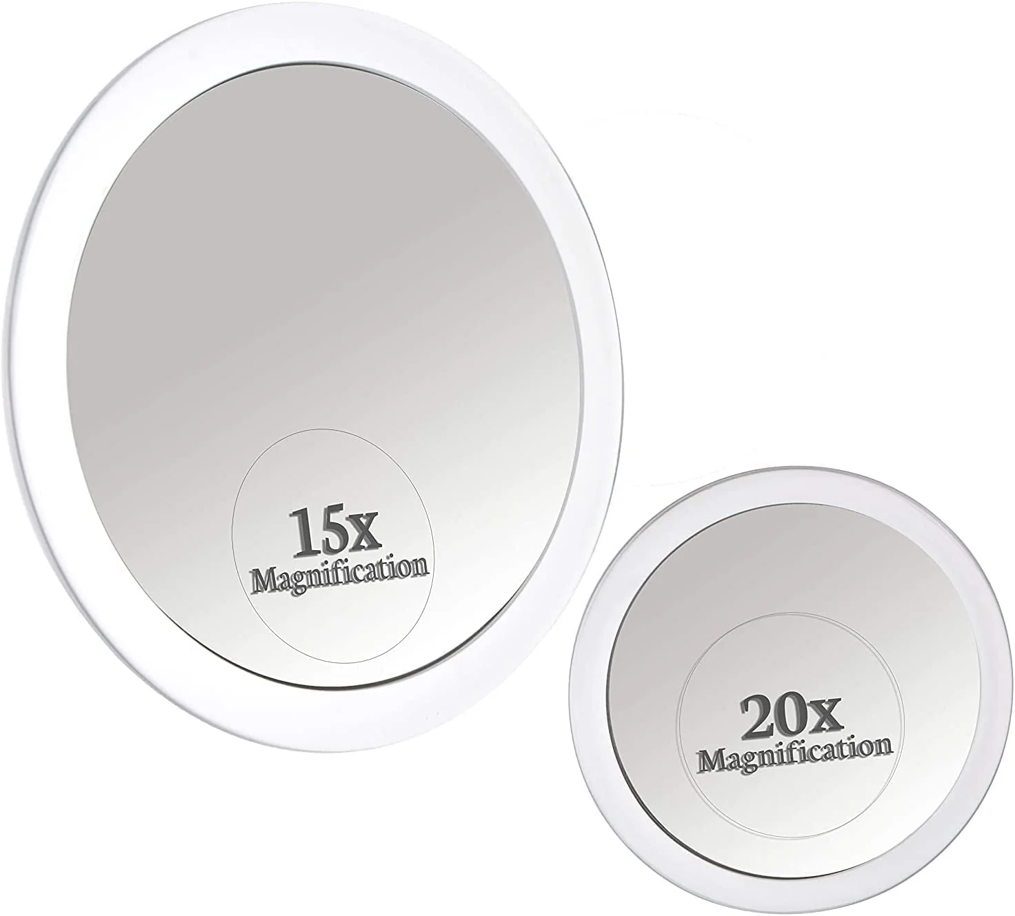 High-Grade MIRRORVANA 20X 15X Magnifying Mirror Set with 3 Suction Cups Each - Compact Travel Ready Mirror for Makeup - Sizes 6 and 4 Wide Eco-Friendly