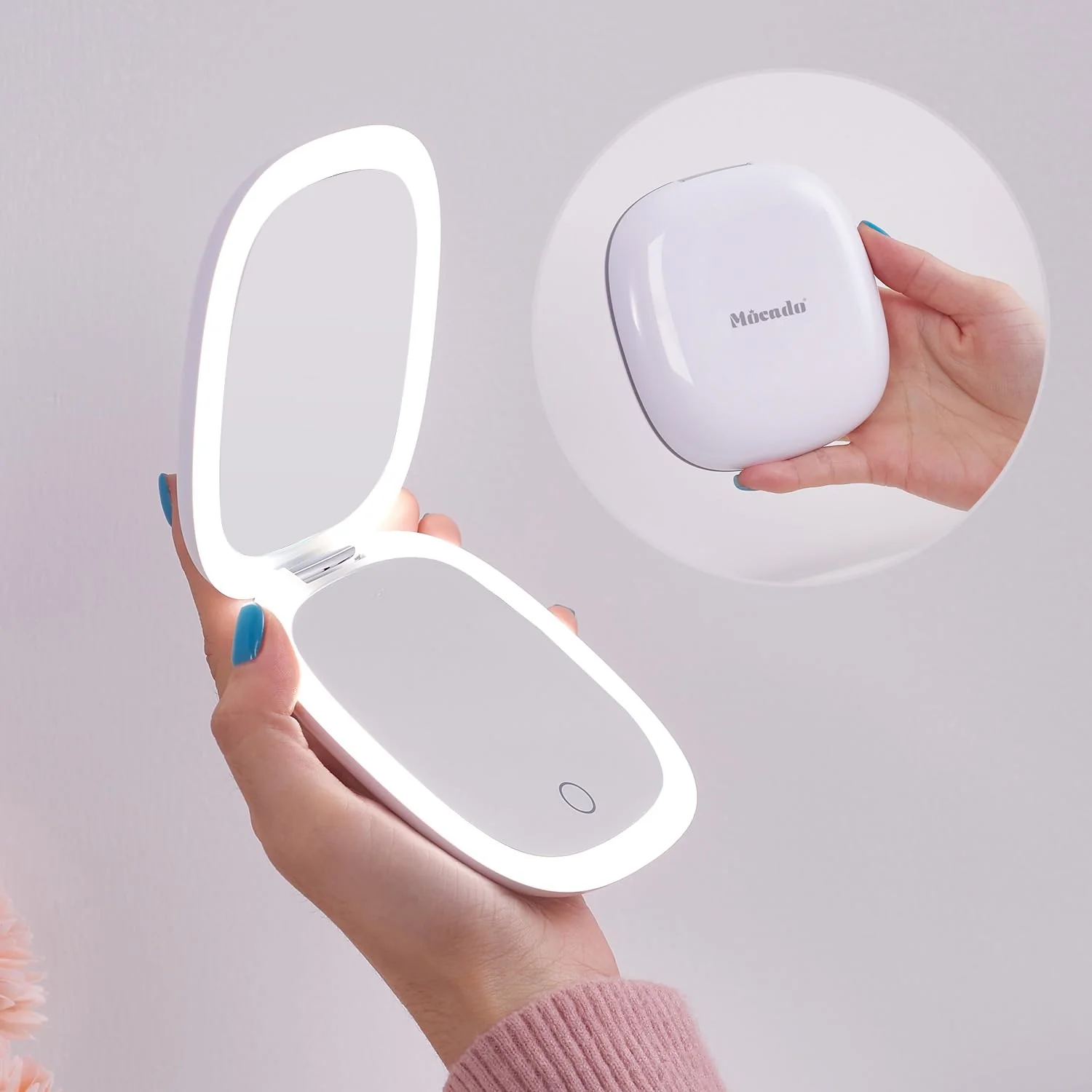 Fast Mocado Compact LED Magnifying Travel Makeup-Mirror - 4 inches 1X 10X Magnification Small Hand Pocket Dimmable Double Sided USB Rechargeable Touch Reliable