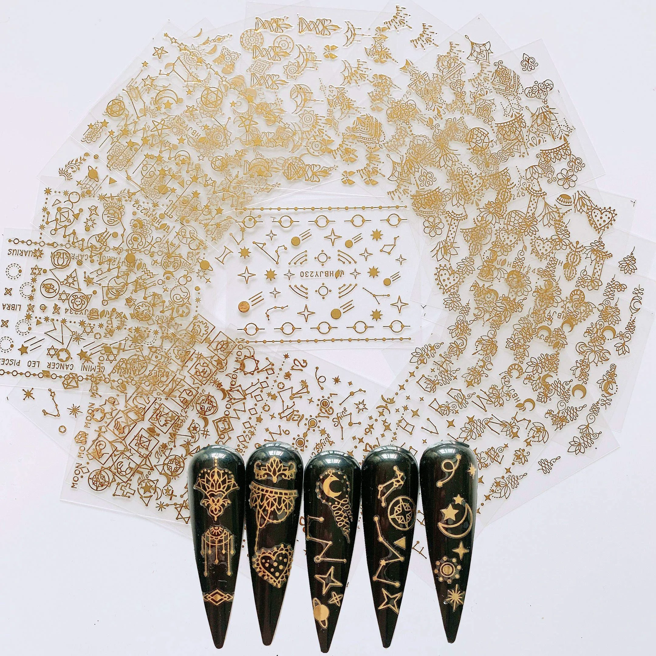 Professional NAIL ANGEL 24 Sheets Nail Art Adhesive Gold Color Sticker Sheets Moon Easy-to-Use