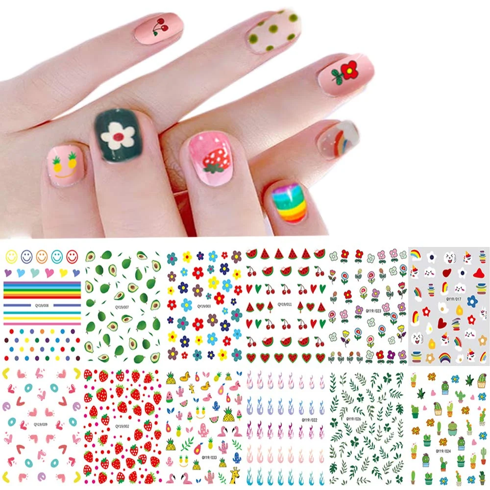 Stylish Nail Stickers for Women and Little Girls - 12 Sheets 3D Self-Adhesive DIY Nail Art Decoration Set Including Flowers Leaves Animals Plants Fruits Nail Reliable