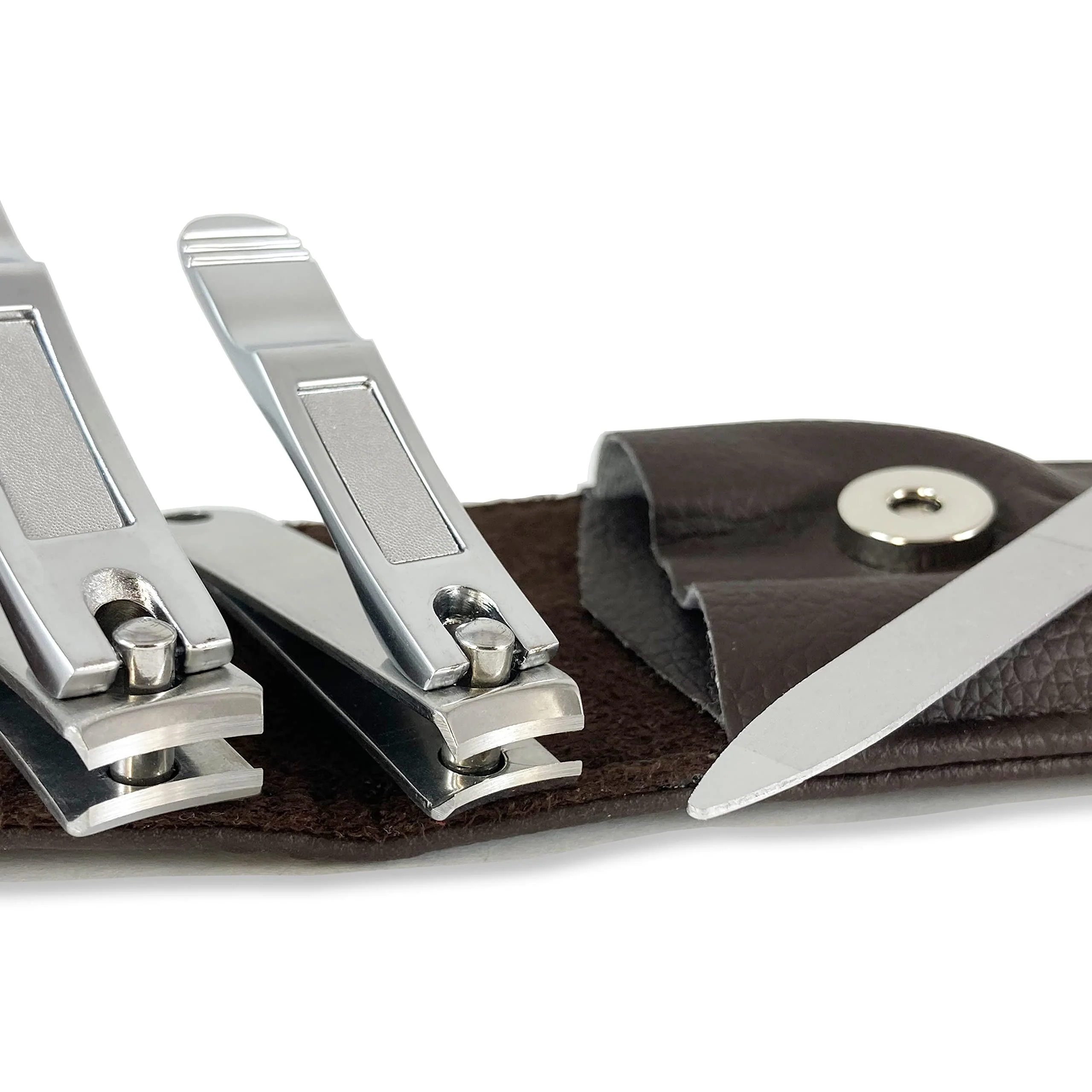 Dependable Nail Clippers by Zizzili Basics - 3 Piece Nail Clipper Set - Stainless Steel Fingernail Toenail Clippers with Nail File and Brown Travel Case - Crafted