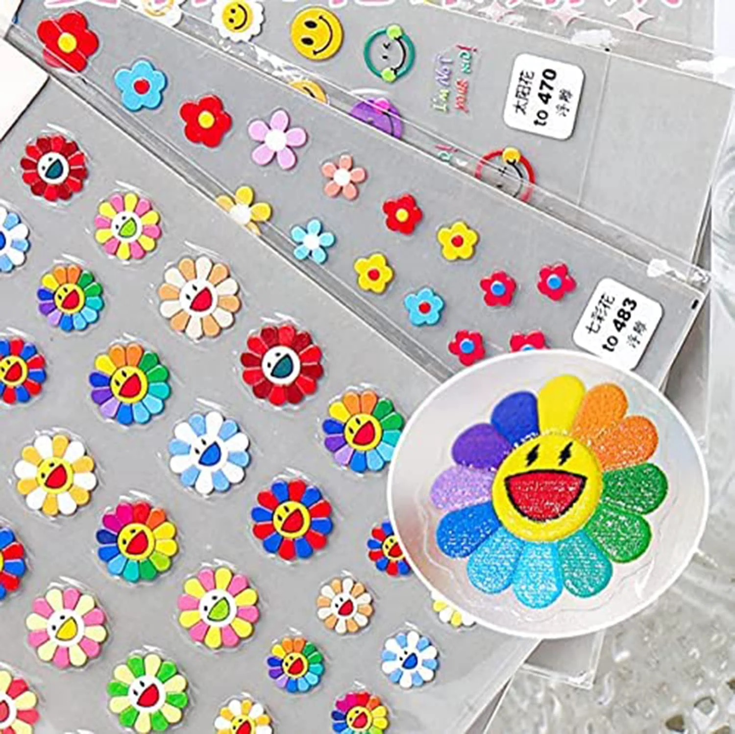 Stylish New Sunflower Nail Art Sticker Decals 5D Embossed Summer Sun Happy Flower Rainbow Nail Art Decoration Sticker 3 Sheets Carefully Designed