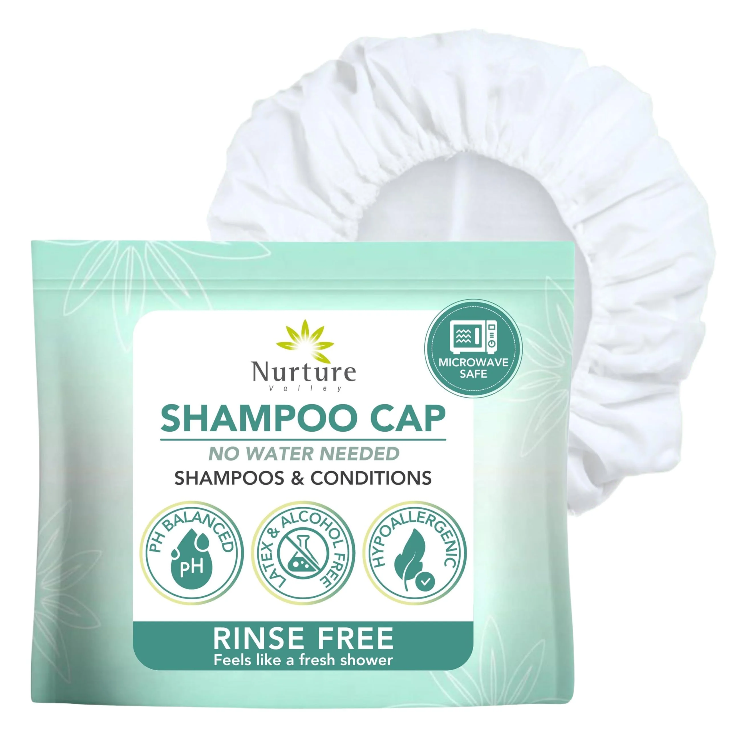 Official No Water Rinse Shampoo Cap by Nurture Microwavable Hair Washing Conditioning Shower Caps Waterless Bathing Disposable Hypoallergenic Elegant