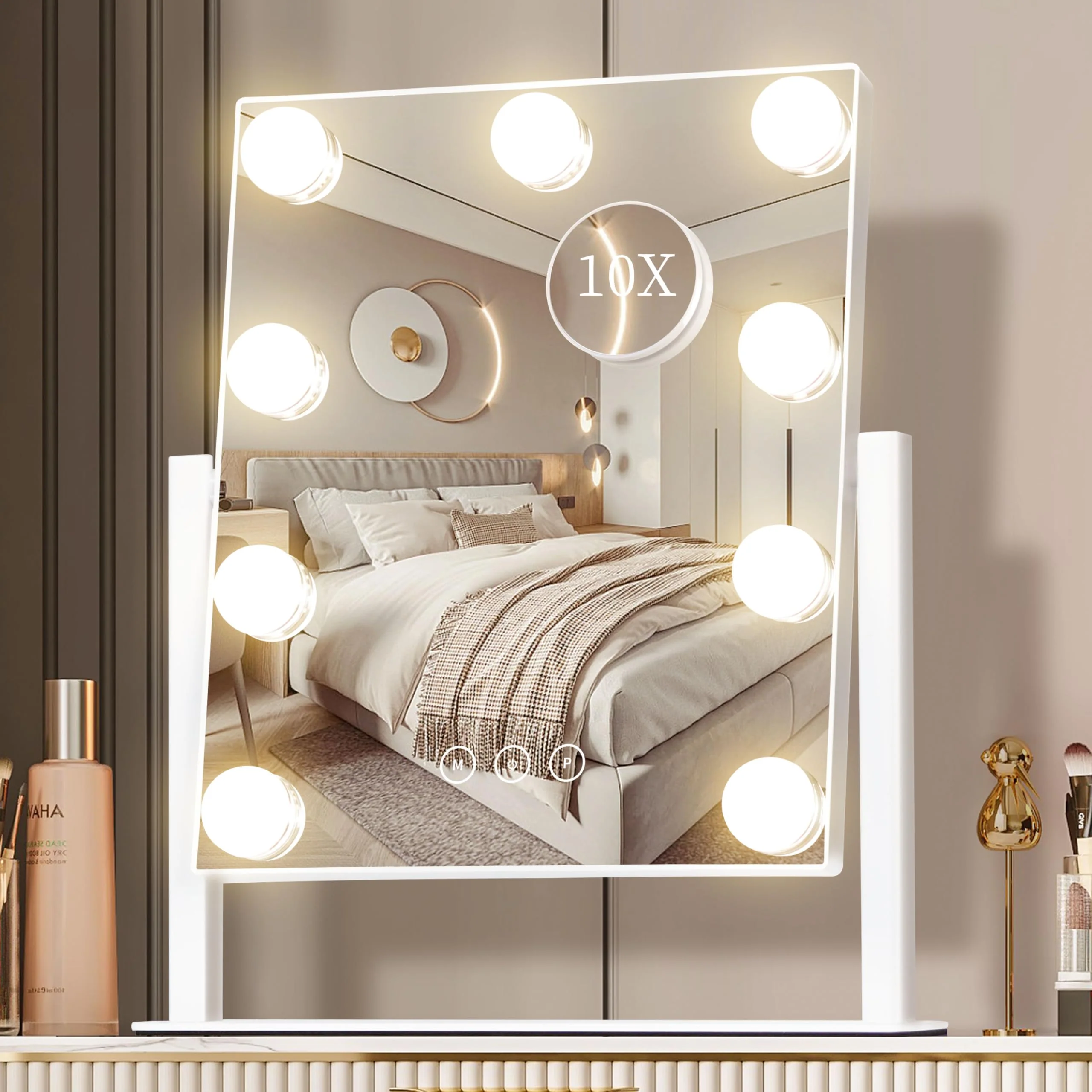 Unique NUSVAN Vanity Mirror with Lights Makeup Mirror with Lights 3 Color Lighting Modes Detachable 10X Magnification Mirror Touch Control 360°Rotation High-Performance