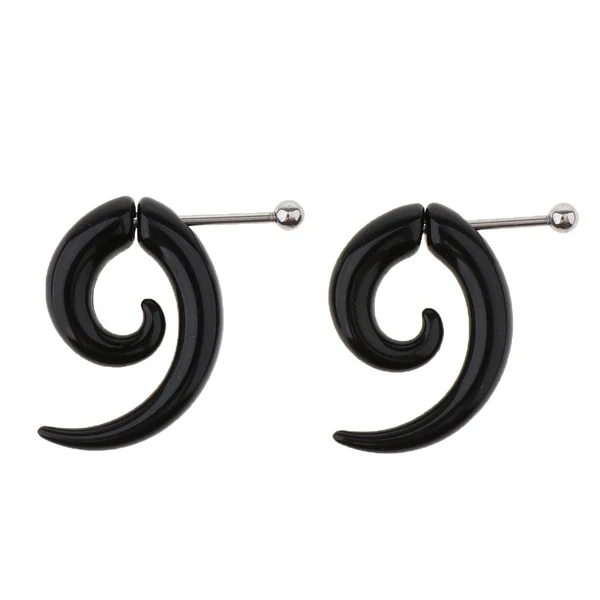 Pure Max 1 Pair Black Acrylic Fake Spiral Snail U-shaped Ear Expander Stud 16g 5mm Clean