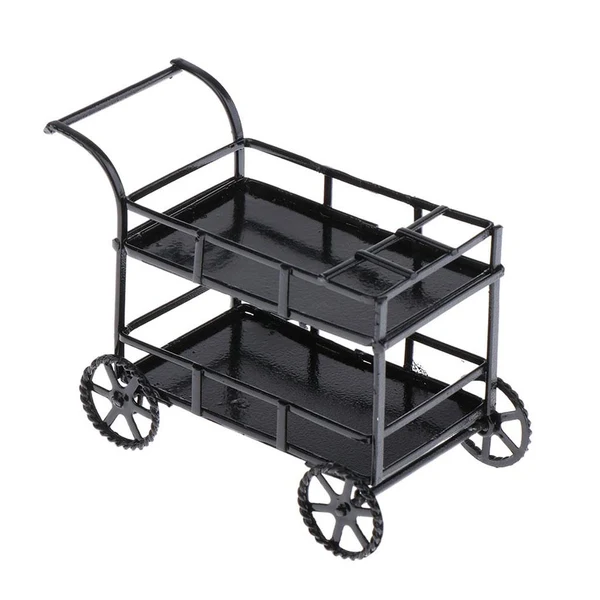 Healthy Max 1 12 Dollhouse Miniature Metal Dining Cart Food Cart Kitchen Furniture Black Optimized