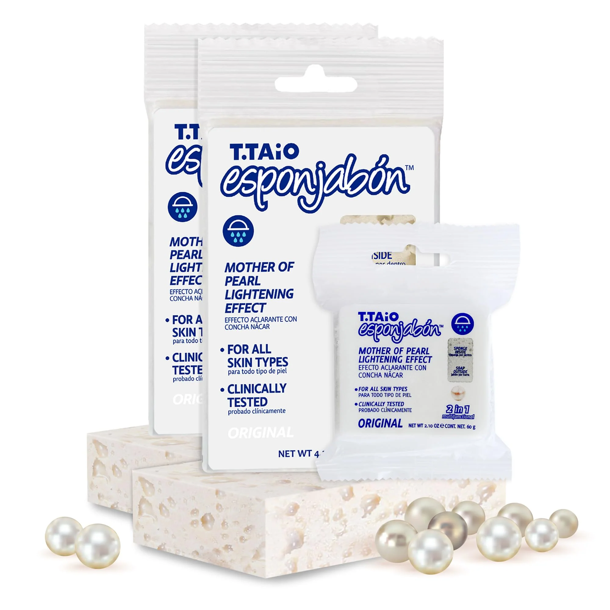 Healthy T.Taio Esponjabon Mother of Pearl Soap Sponge - Revitalizing Shower Scrubber for Bath Wash Oil Removal - Bathroom Essentials with Fresh Scents Durable
