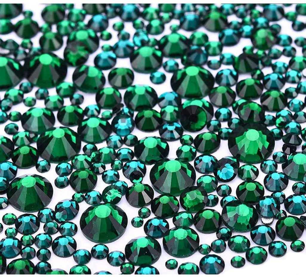 Refined Jollin 3456pcs Flatback Rhinestones Glass Charms Diamantes Gems Stones for Nail Art 6 Size ss4 ss12 Dark Green Contemporary